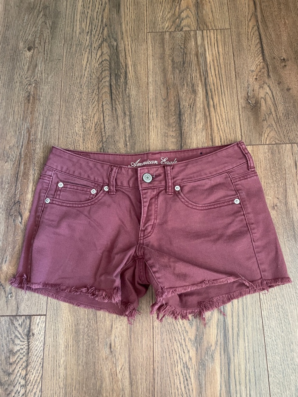 American Eagle Outfitters Burgundy Cutoff Denim Shorts